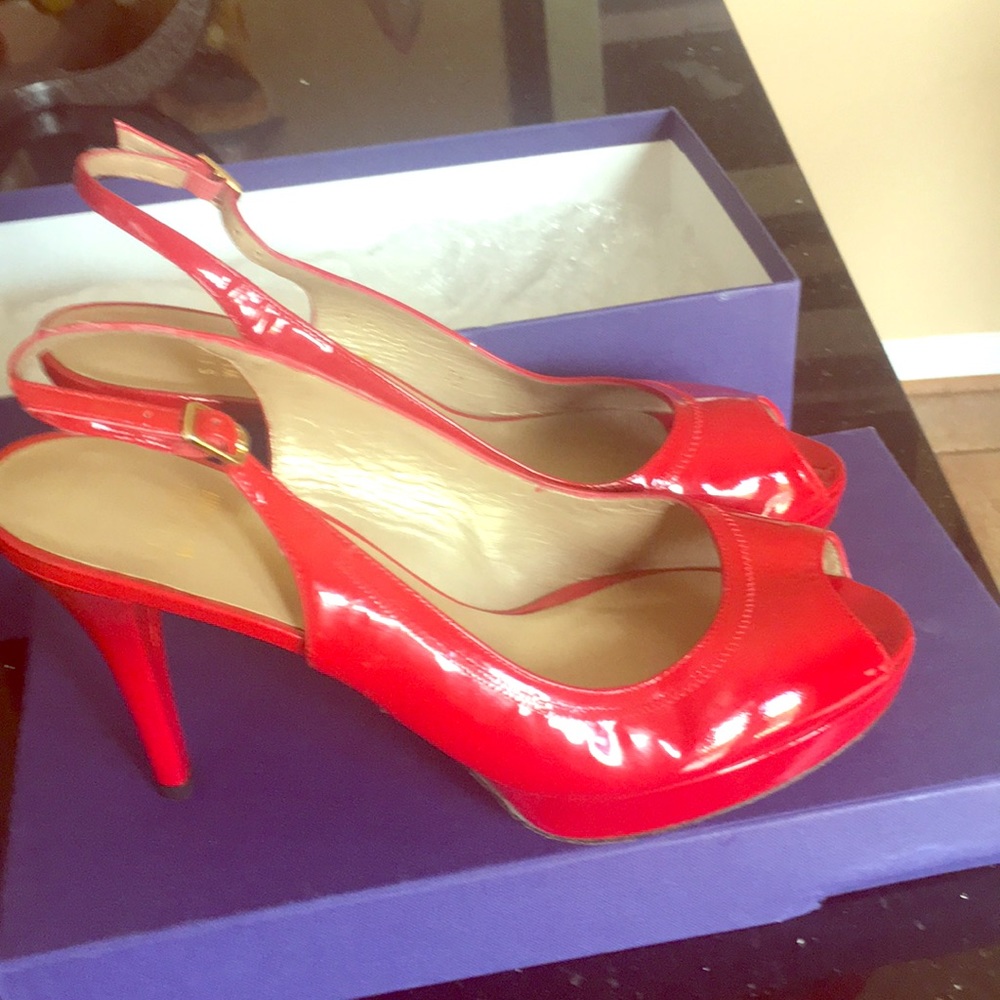 Stuart weitzman red patent platform shoes 39